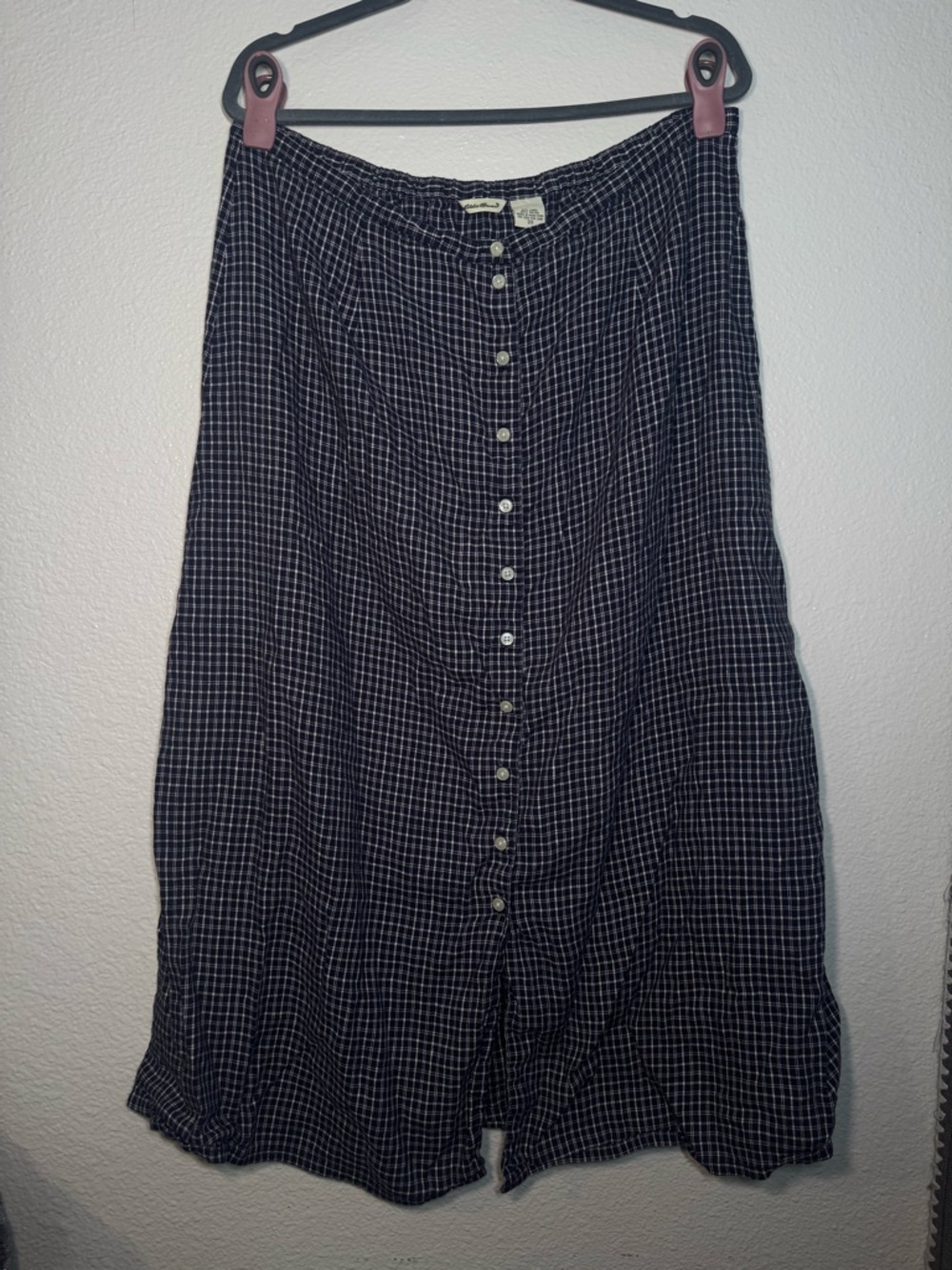 Eddie Bauer navy and White Checked Button-Front Maxi Skirt